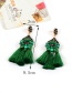 Vintage Green Oval Shape Decorated Tassel Earrings