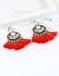 Elegant Red Hollow Out Decorated Tassel Earrings