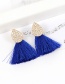 Bohemia Sapphire Blue Oval Shape Decorated Tassel Earrings
