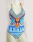 Bohemia Blue V-neckline Decorated Swimwear