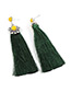 Elegant Green Round Shape Decorated Tassel Earrings