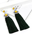 Elegant Black Round Shape Decorated Tassel Earrings
