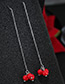 Fashion Red Beads Decorated Long Tassel Earrings