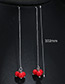 Fashion Red Beads Decorated Long Tassel Earrings