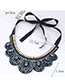 Trendy Dark Blue Water Drop Shape Diamond Decorated Collar Necklace