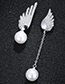 Sweet Silver Color Wings&pearls Decorated Asymmetric Earrings