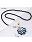 Fashion Darl Blue Flower Pendant Decorated Long Necklace