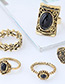 Fashion Gold Color+black Shield Shape Decorated Ring (5pcs)