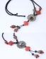 Bohemia Red Hollow Out Flower Decorated Long Necklace