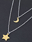 Elegant Gold Color Moon&star Decorated Double Layer Necklace