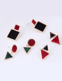 Fashion Black+red Square Shape Decorated Earrings