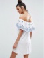 Fashion White Flower Decorated Off The Shoulder Dress