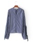 Fahsion Blue Stripe Pattern Decorated Shirt