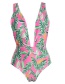 Fashion Pink Leaf Pattern Decorated V Neckline Bikini