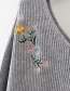Trendy Gray V Neckline Design Embroidery Sweater