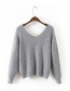 Trendy Gray V Neckline Design Embroidery Sweater