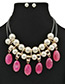 Fashion Plum Red Pearls Decorated Double Layer Jewelry Sets