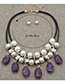 Fashion Plum Red Pearls Decorated Double Layer Jewelry Sets
