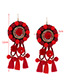 Exaggerated Red Tassel Decorated Round Earrings