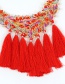 Fashion Red Tassel Decorated Hollow Out Necklace