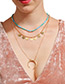 Bohemia Blue+gold Color Moon Decorated Multilayer Necklace