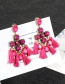 Elegant Plum-red Square Diamond Decorated Tassel Earrings