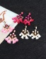 Elegant Plum-red Square Diamond Decorated Tassel Earrings
