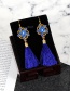 Retro Sapphire Blue Pure Color Decorated Tassel Earrings