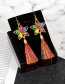 Retro Red Pure Color Decorated Tassel Earrings