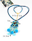 Exaggerated Blue Fuzzy Ball Decorated Pom Necklace