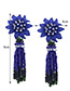 Fashion Blue Flower Shape Decorated Taseel Earrings