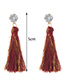 Fashion Claret Red Tassel Decorated Earrings