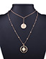 Elegant Gold Color Compass Pendant Ecorated Double Layer Necklace