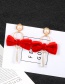 Fashion Red Bowknot&pearls Decorated Simple Earrings