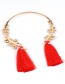 Fashion Plum Red Water Drop Shape Diamond Decorated Tassel Necklace