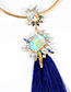 Fashion Sapphire B;ue Geometric Shape Diamond Decorated Tassel Choker