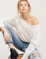 Trendy White Round Neckline Decorated Pure Color Sweater