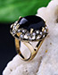 Fashion Black Gemstone Decorated Hollow Out Design Ring