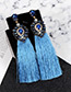 Fashion Sapphire Blue Long Tassel Decorated Simple Earrings