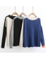 Trendy Blue Color Matching Decorated Round Neckline Sweater