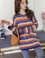 Trendy Multi-color Wave Pattern Decorated Round Neckline Sweater