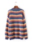 Trendy Multi-color Wave Pattern Decorated Round Neckline Sweater