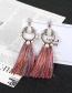 Fashion Plum Red Pearls Decorated Long Tassel Earrings