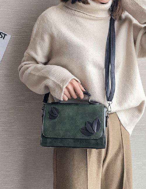 Trendy Green Leaf Decorated Pure Color Shoulder Bag