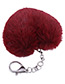 Fashion Claret Red Fuzzy Ball Decorated Heart Shape Key Chain