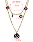 Fashion Red+gold Color Lip&pumpkin Pendant Decorated Long Necklace