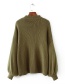 Fashion Olive Pure Color Decorated Lantern Sleeve Sweater