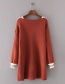 Fashion Red V Neckline Decorated Long Sleeve Sweater