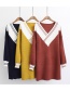 Fashion Navy V Neckline Decorated Long Sleeve Sweater