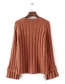 Fashion Coffee Pure Color Decorated Flare Sleeve Sweater